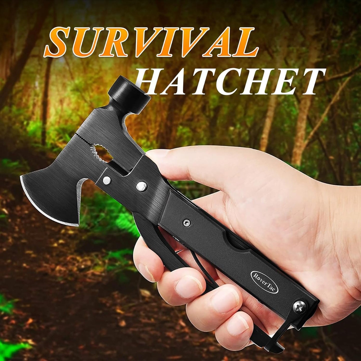 RoverTac Multitool Axe Hatchet Camping Gear Tool Gifts for Men Dad Him 14-in-1 Multi Tool Knife Hammer Pliers Saw Screwdrivers Bottle Can Opener Nylon Sheath Multitool for Camping Hiking Survival