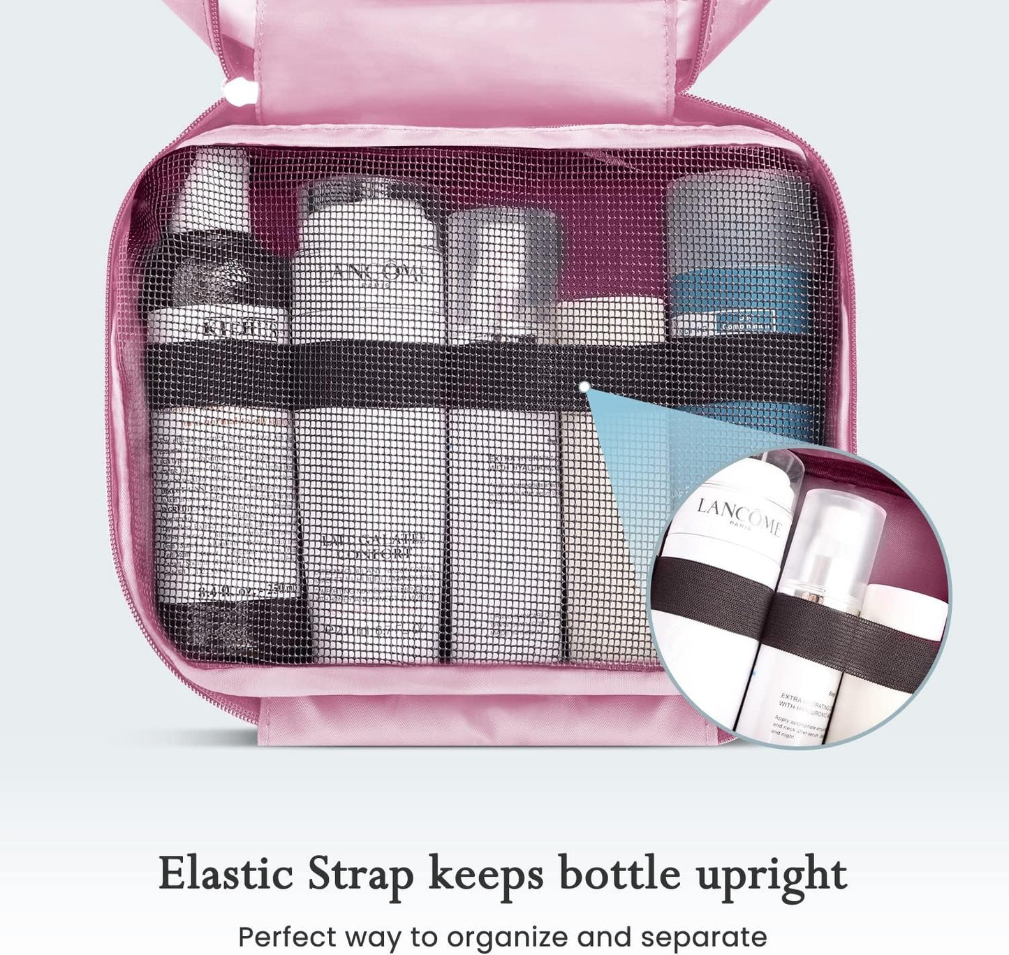 Maliton Hanging Toiletry Bag, Travel Toiletry Bag | Foldable Dopp Kit with Large Capacity for Men | 4 Layers Portable Waterproof Hygiene Bag for Women | Travel Bathroom Organizer(Pink)