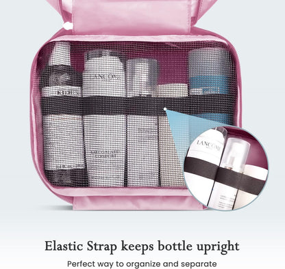 Maliton Hanging Toiletry Bag, Travel Toiletry Bag | Foldable Dopp Kit with Large Capacity for Men | 4 Layers Portable Waterproof Hygiene Bag for Women | Travel Bathroom Organizer(Pink)