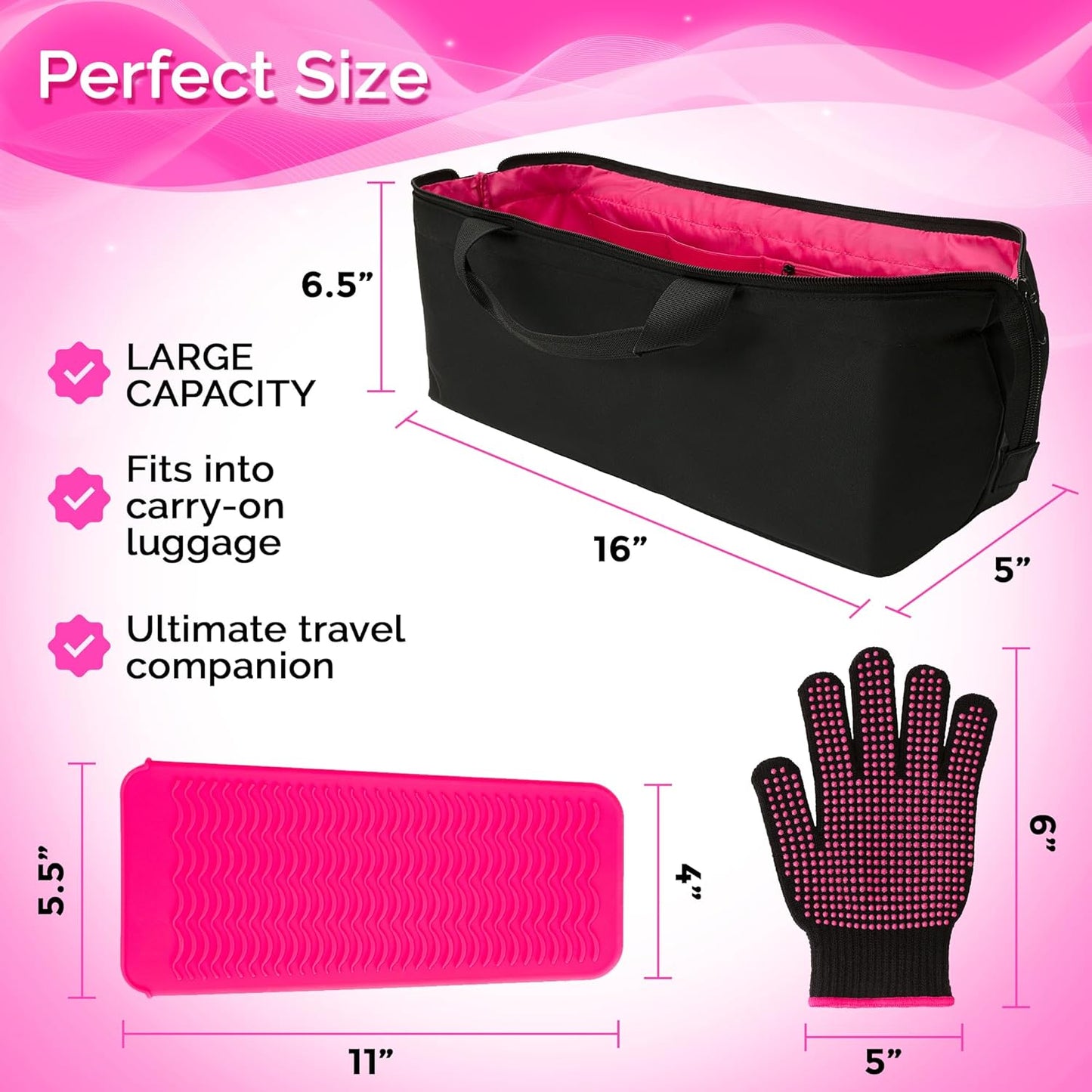 Hair Tool Travel Bag with Heat Resistant Mat for Flat Iron, Straighteners, Curling Iron, Makeup, Toiletries & Haircare Accessories, Portable Hot Tools Organizer with Silicone Mat & Glove