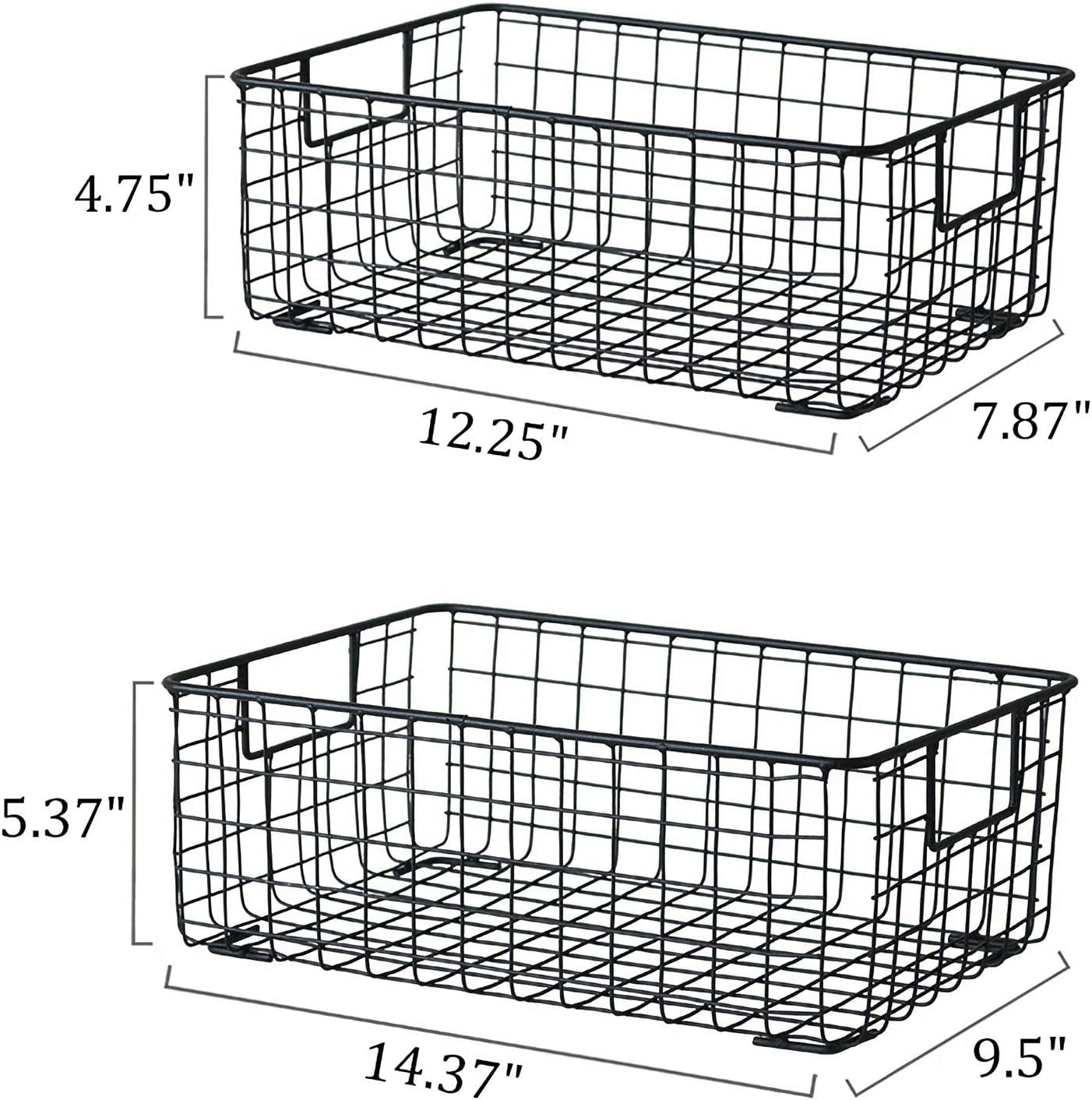 Kingrol 2 Pack Wire Storage Baskets with Handles, Metal Organizer Basket Bins for Home, Office, Nursery, Laundry Shelves Organizer