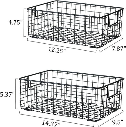 Kingrol 2 Pack Wire Storage Baskets with Handles, Metal Organizer Basket Bins for Home, Office, Nursery, Laundry Shelves Organizer