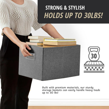 DECOMOMO Storage Baskets for Shelves Robust Closet Storage Bins for Clothes, Books, Toy Organization (Pack of 3 - Charcoal)