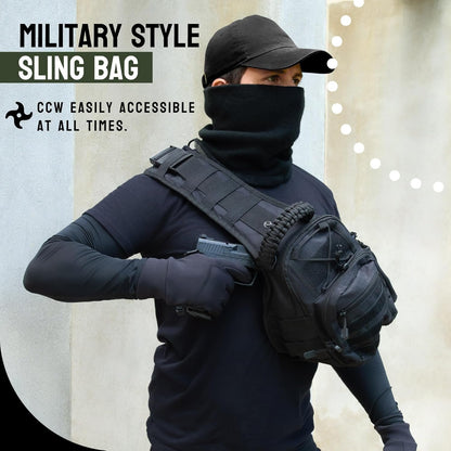 Sling Bag for Men - Lightweight & Compact EDC Gear Bag for Travel, Range, Hiking, Outdoor Sports - Weatherproof and Durable Nylon Crossbody Range Bag Day Pack - Black CCW Sling Bag, Black, Regular