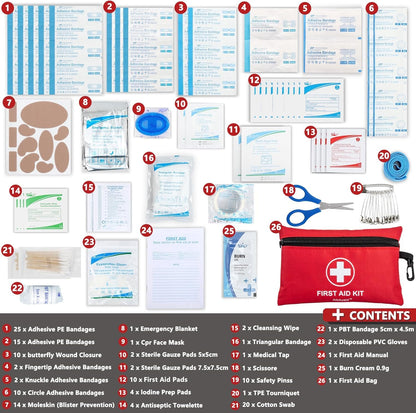 Atickyaid Mini First Aid Kit - 140 Piece Small First Aid Medical Kit for Car, Home, Office, Travel, Camping, Sports, Outdoor, School - Emergency First Aid Supplies and Survival Kit, Red, 140 Pieces,