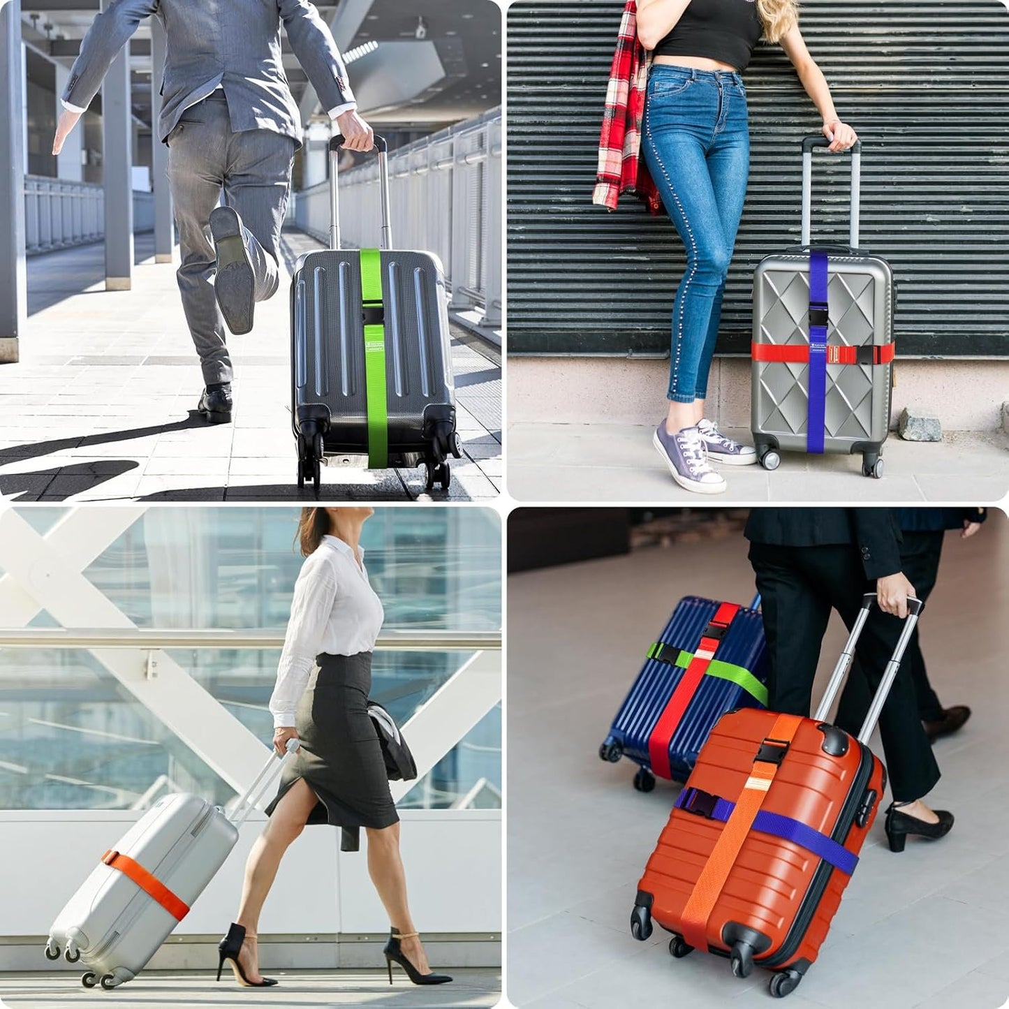 Travel Inspira Luggage Strap with TSA Combination Lock - Adjustable, Easy to Use, Protect Your Luggage (Green + Orange + Red + Purple)