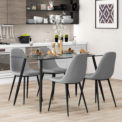 Tangkula Glass Dining Table for 4, 51" Modern Rectangular Table with Spacious Tempered Glass Tabletop & Wood Grain Steel Legs, Simplistic Kitchen Table, Versatile Table for Home Office