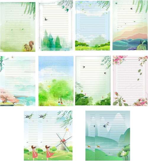 IMagicoo 50 Lined Writing Stationery Paper - Beautiful Design Writing Letter Paper Set, 10 Different Style