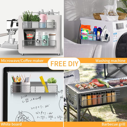 Magnetic Spice Rack for Refrigerator, 6 Pack 100% Metal Strong Magnet Shelf, Space Saving Spice Organizer, Home Kitchen Laundry Room Storage Organization W/ Paper Towel Holder, Utensils Racks (Grey)