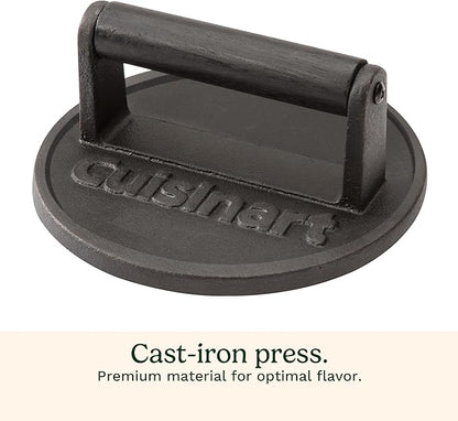 Cuisinart 6.5" Cast Iron Smashed Burger Press, Juicy and Crispy Burgers for BBQs, Cookouts