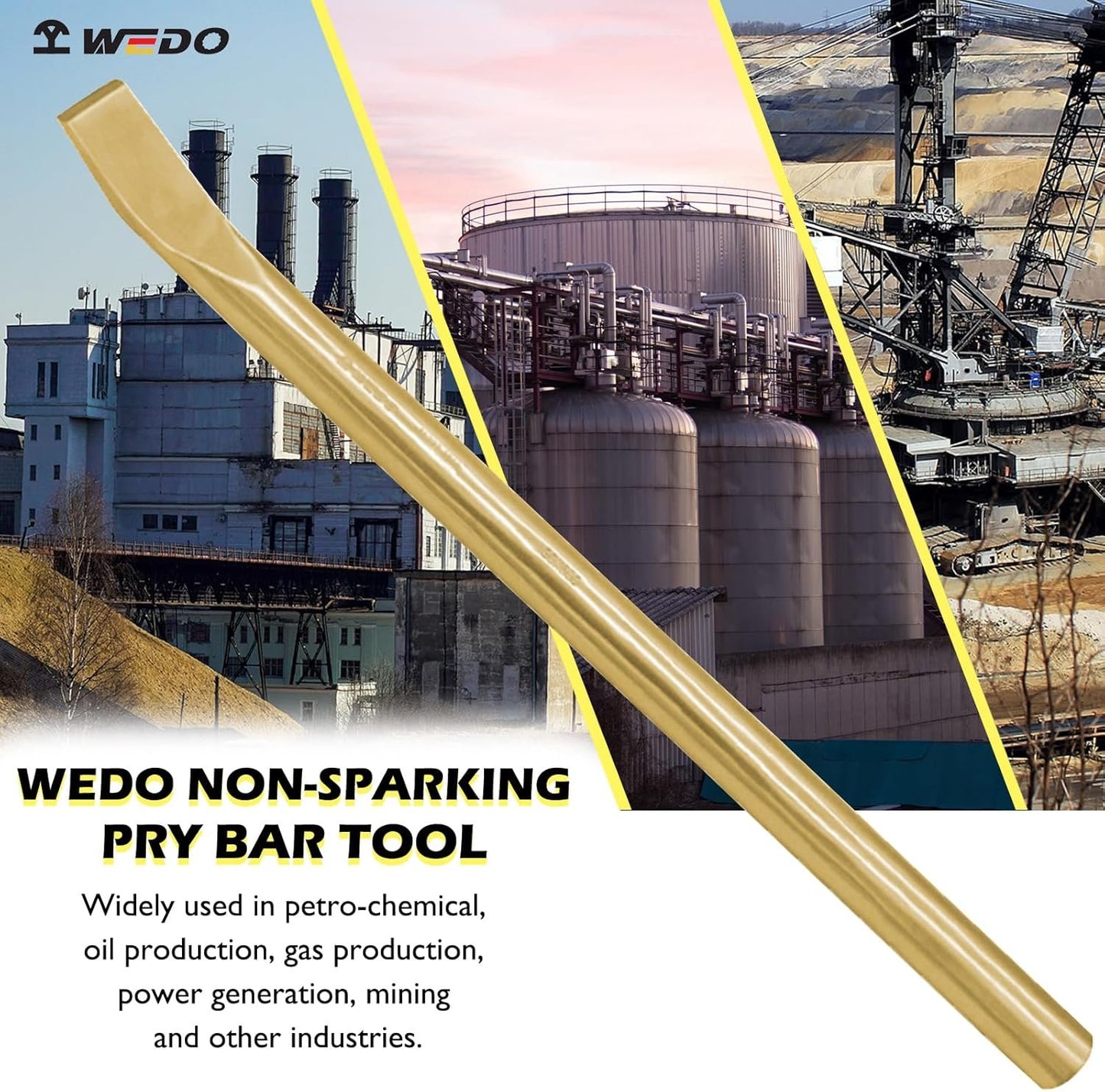 WEDO Non-sparking Pry Bar, Spark-free Safety Bar Aluminum Bronze, DIN Standard, BAM & FM Certificate, 15x15x500mm.