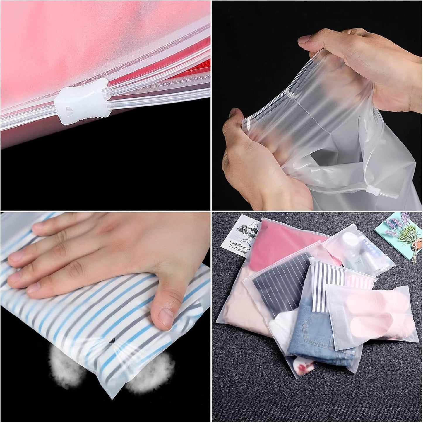 30 Pcs Travel Storage Bags For Clothes,Reusable Plastic Ziplock Bags For Hospital Bag,Frosted Waterproof Multifunctional Luggage Storage Pouch for Clothes, Shoes, Cosmetics (5 Size)