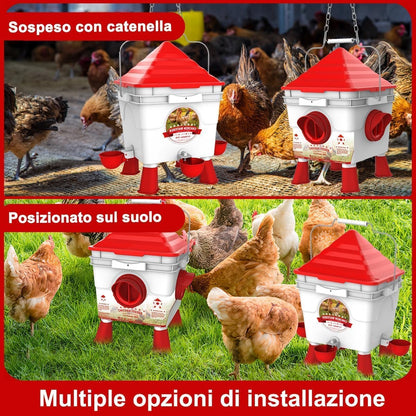 INNOLAND Chicken Feeder and Drinker Set 6kg/8.5L | Chicken Drinker, Automatic Chicken Feeder 4 Openings/4 Cups, Adjustable Feet, Steel Chains for Poultry