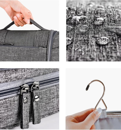Hanging Toiletry Bag for Women, Large Travel Make up Bag with Metal Hook & Dry/Wet Separation, Waterproof Cosmetic Organizer for Travel Accessories, Cruise Essentials, Gym, Camping (Grey)
