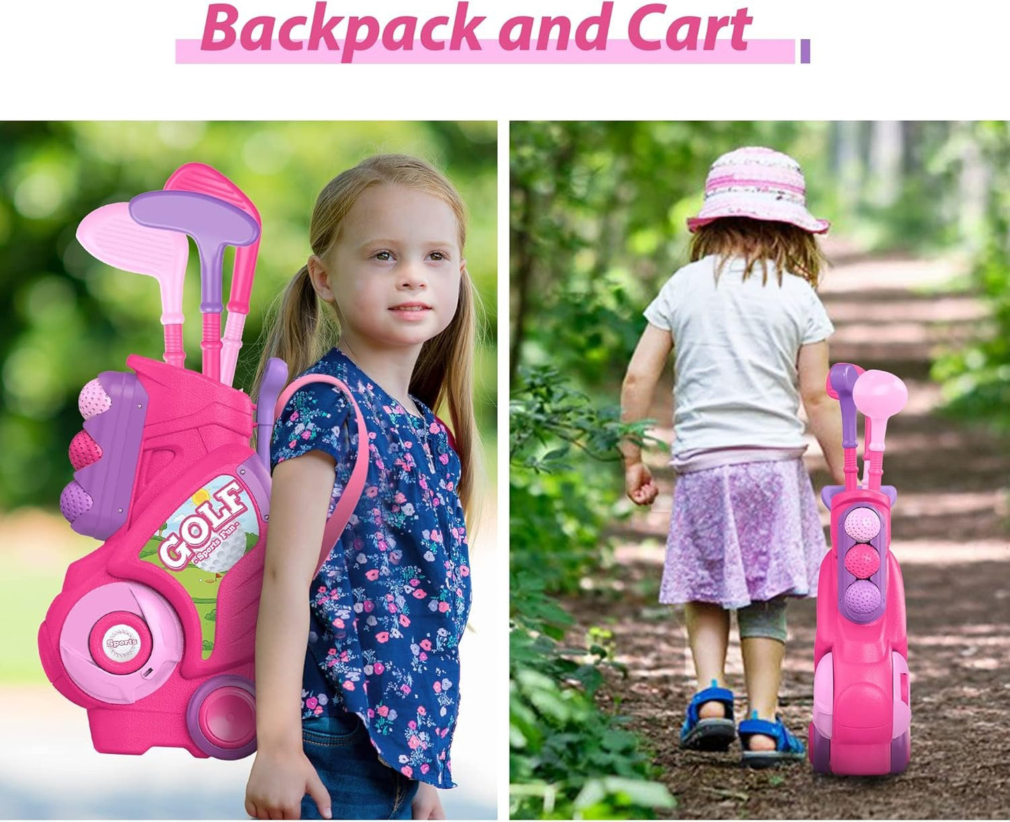 Liberry Toddler Golf Set for 2 3 4 5 Years Old, Upgraded Kids Golf Cart with Unique Shoulder Strap Design, Indoor and Outdoor Golf Toys for Boys Girls (Pink)
