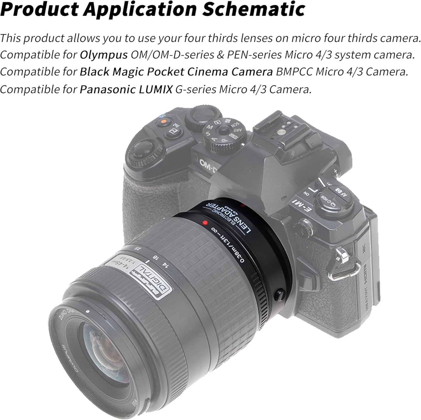 Hersmay Pro Autofocus 4/3-M4/3 Lens Adapter 4/3 43 to M4/3 MFT Mount Camera for Olympus E-M5 E-M10 III for PANAS0NIC G9 II G95 G10 G100V G100K GX1 GX7 GX9 GH6 BMPCC MMF3 MMF2