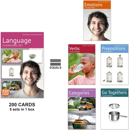 Language Flash Cards Set: Feelings and Emotions, Prepositions, Verbs, Categories & Go Togethers | Vocabulary Builder | Speech Therapy Materials | Autism Learning Materials | ESL Teaching Materials