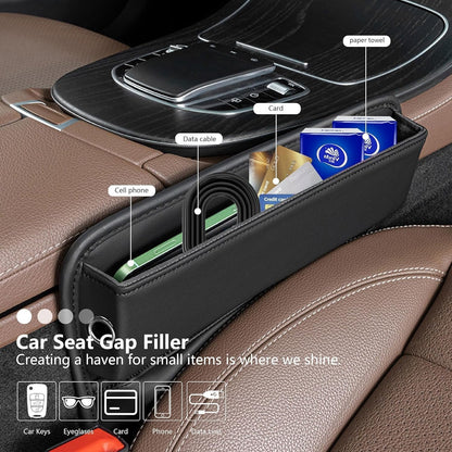 Car Seat Gap Filler, Universal Car Seat Gap Organizer, Leather Car Seat Storage Box, Black Front Seat Gap Filler &Pocket, Interior Automotive Accessory for Holding Phones Cards Keys Wallet