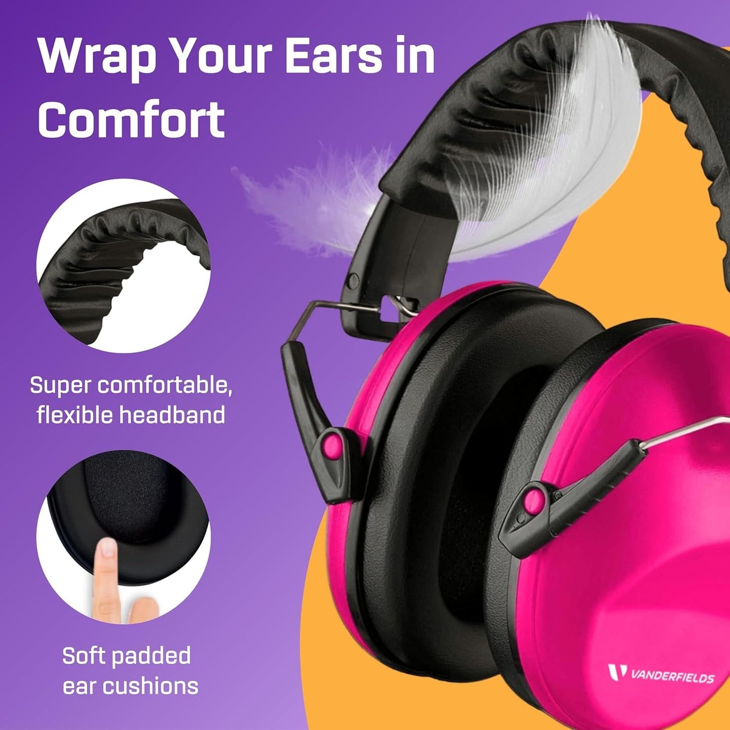 VANDERFIELDS Hearing Protection Ear Muffs for Noise Reduction, 26dB Certified, Noise Cancelling Safety Ear Protection, Adult