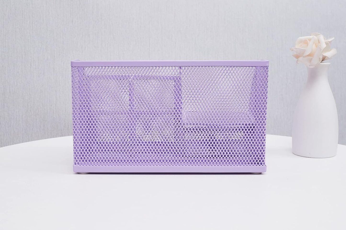 Annova Mesh Desk Organizer Office with 7 Compartments + Drawer/Desk Tidy Candy/Pen Holder/Multifunctional Organizer (light purple)