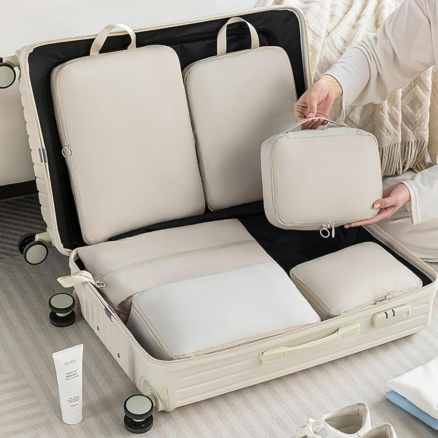 Set of 6 Packing Cubes Compression Design - Save Space in Luggage