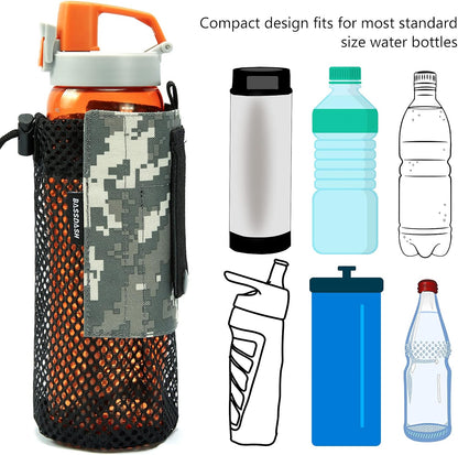 Bassdash Tactical Molle Water Bottle Pouch with Carabiner Foldable Mesh Holder Bag for Travel Fishing Hunting Hiking Outdoor Activities