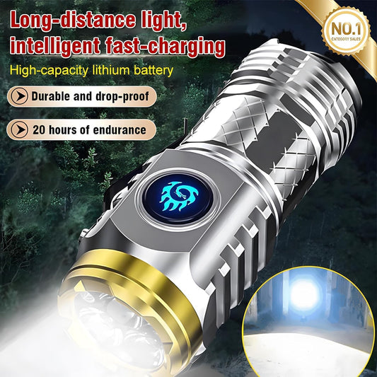 Three-Eyed Monster Mini Flashlight, Three-Eyed Monster Mini Flash Super Power Flashlight, Strong Light Portable Rechargeable Flashlight, Waterproof Tactical Torch with 5 Light Modes (Silver)