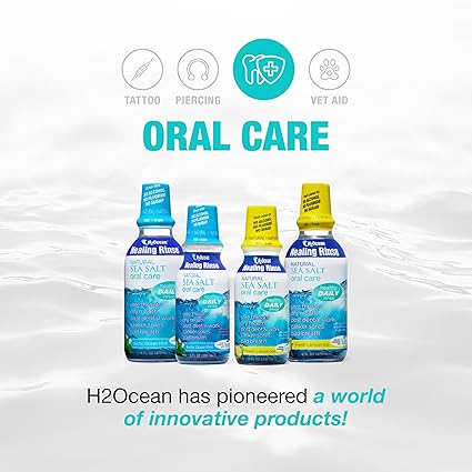 H2Ocean Healing Rinse Natural Sea Salt Oral Care - Mouth Rinse for Oral Care - Great for Piercings, Sore Throats & Gum Health - Alcohol- & Fluoride-Free Mouthwash - Arctic Ocean Mint, 16 oz Visit the H2Ocean Store
