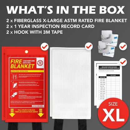 72 HRS Fiberglass XL Fire Blanket - Fire Blanket for Home, Kitchen Fire Blanket | Fire Extinguishers Home | Essential Fire Safety Tool, Emergency Fire Blanket Canada | (2PC 1.2x1.8m 47"x71")