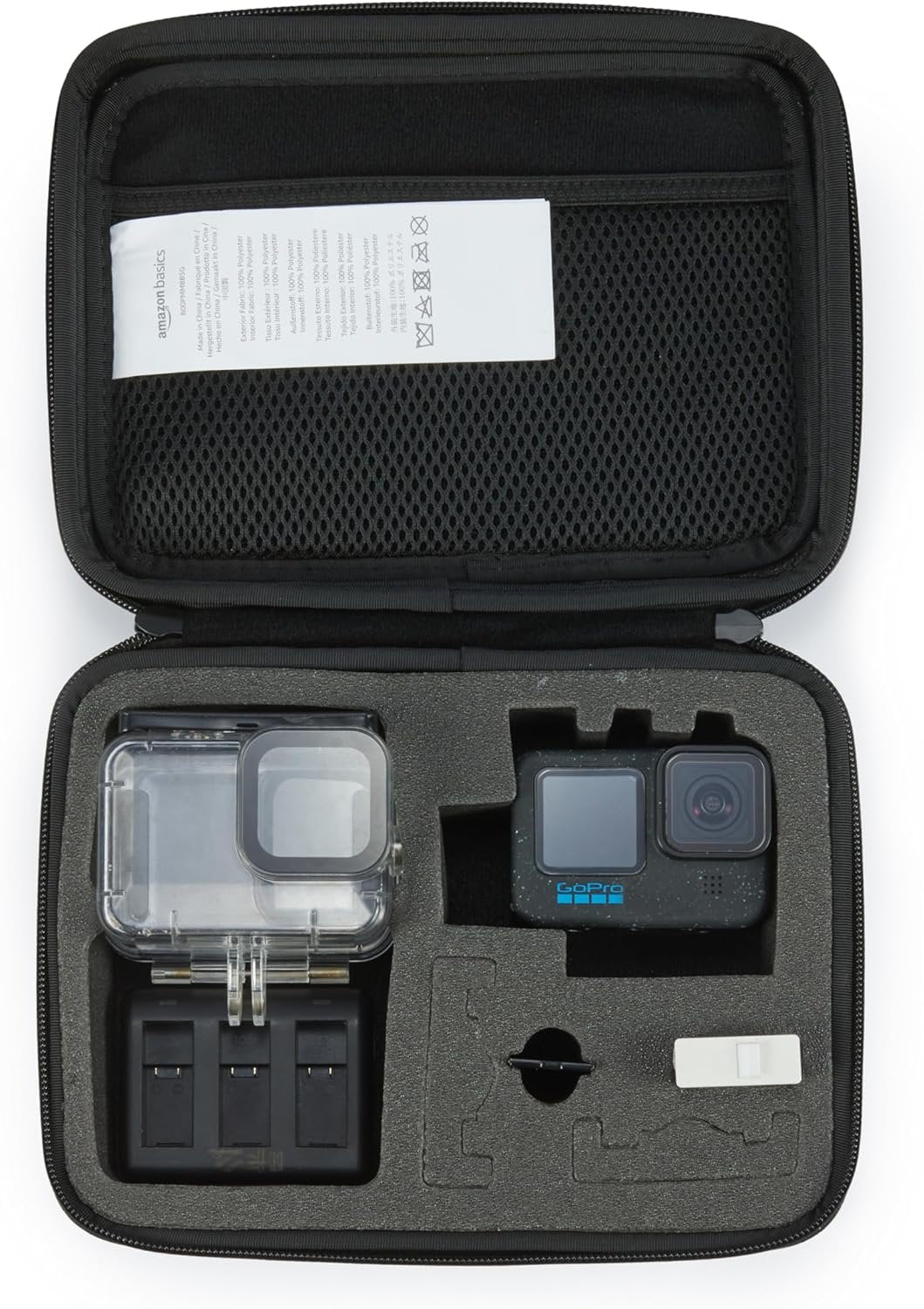 Amazon Basics Medium Protective Case for GoPro and Action Cam with Foam Inside, Portable & Lightweight, 9 x 7 x 2.5 inches, Black, Solid