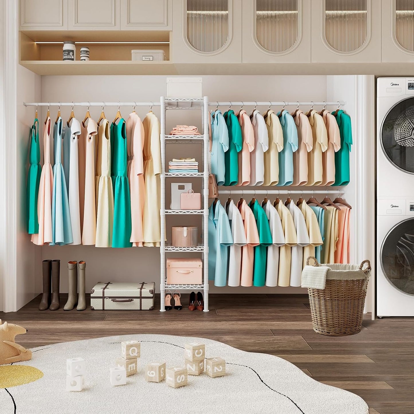 Untyo Clothing Rack with 3 Expandable Hanging Rods - Versatile Closet Organizers and Storage Solution, Adjustable Width 27.9-47.6 Inches,Ideal for Home Organization 71.2" High x 13.7" Deep (White)