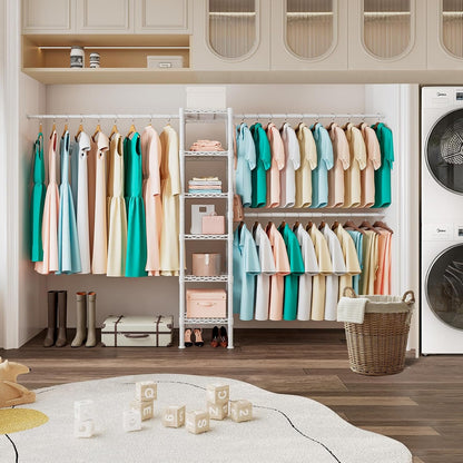Untyo Clothing Rack with 3 Expandable Hanging Rods - Versatile Closet Organizers and Storage Solution, Adjustable Width 27.9-47.6 Inches,Ideal for Home Organization 71.2" High x 13.7" Deep (White)