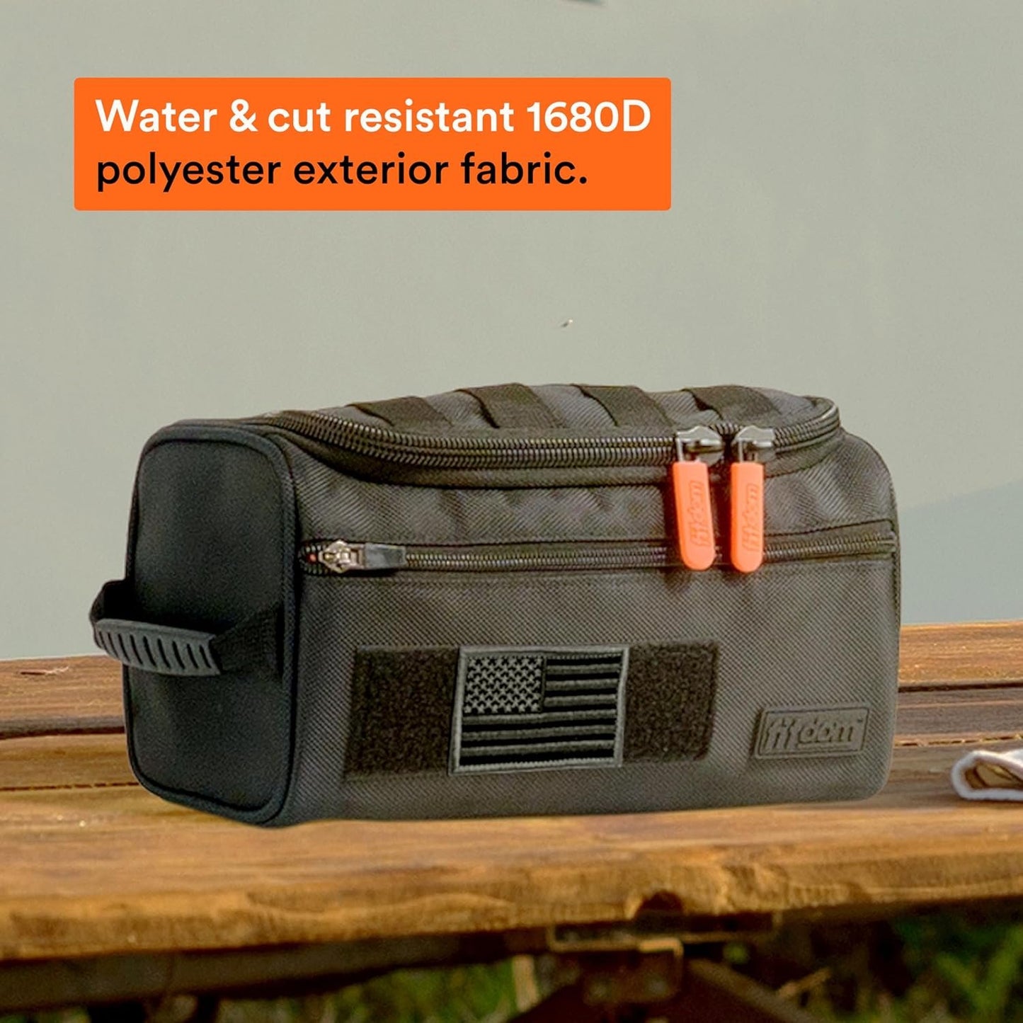 Fitdom Hanging Compact Toiletry Bag Tactical Dopp Kit Case For Men. Perfect For Travel & Storage. Fits Large & Small Cosmetic Makeup, Clipper, Toothbrush, Shower, Shaving & Grooming Care Organizer,