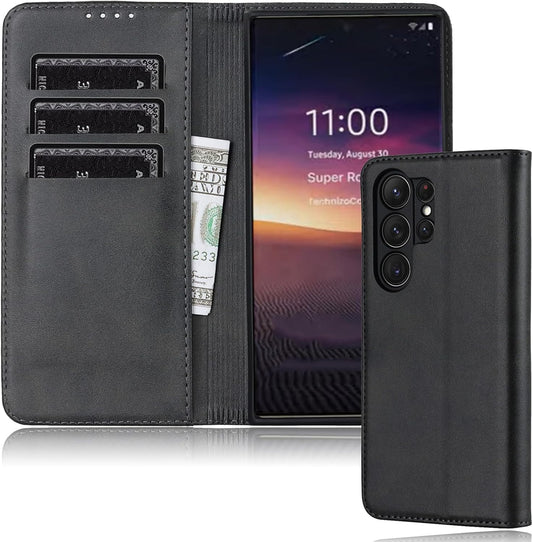 FROLAN for Samsung Galaxy S25 Ultra Wallet Case, Premium PU Leather with Credit Card Holder Slot Flip Folio Magnetic Kickstand Drop Protection Shockproof Phone Cover 6.9 Inch (Black)