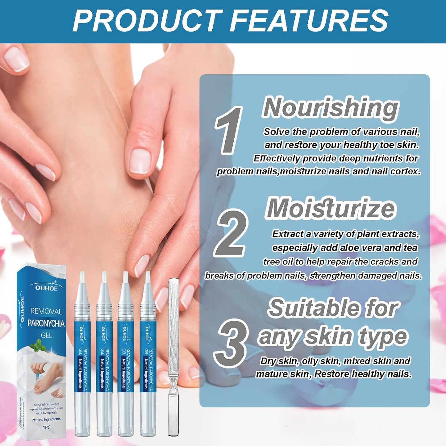4 Pieces Nail Care Pen, with Nail File, Nail Care Pen, Rich in Natural Ingredients such as Shea Butter, Clove Oil, Thyme Extract, Vitamin E, Eucalyptus Oil