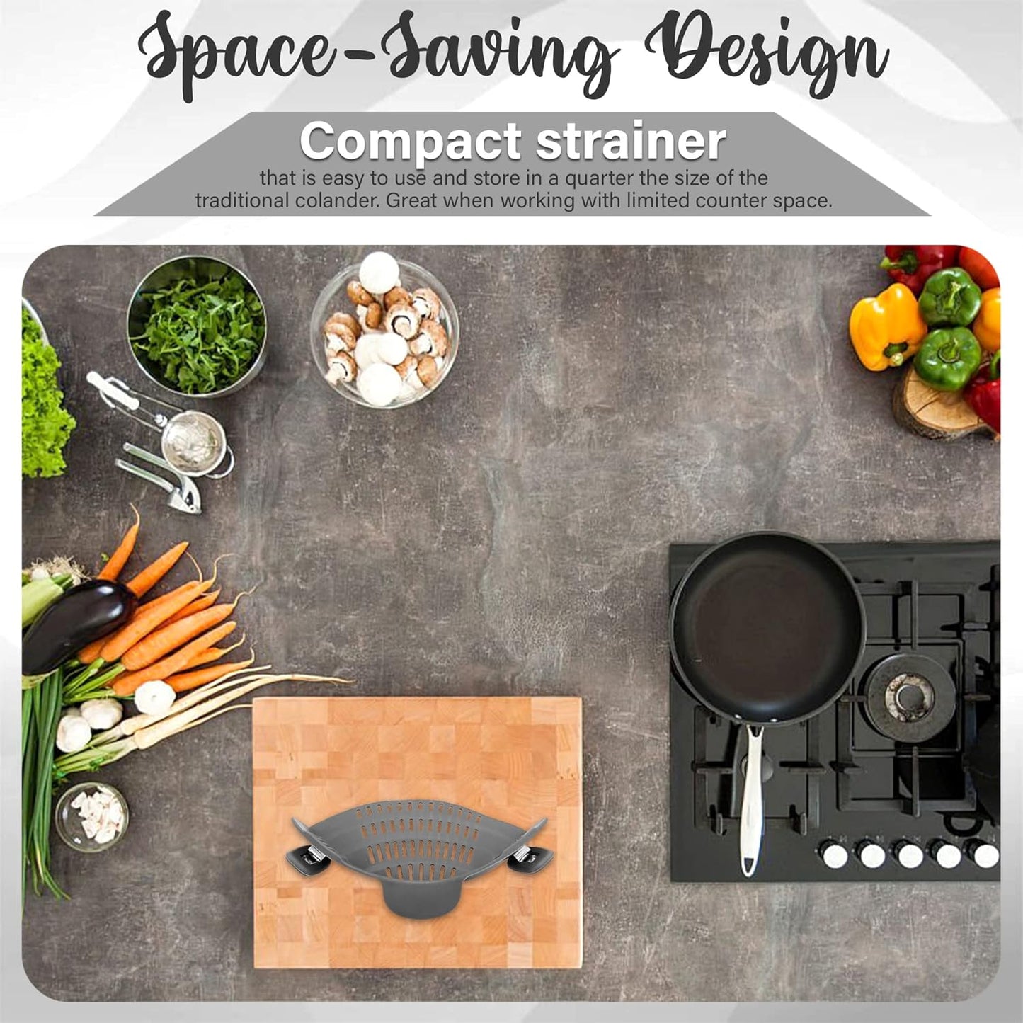 Gemsie Strainer and Pasta - Adjustable Silicone Clip On for Pots, Pans, Bowls, Kitchen Gadget, Gadgets Home, Must Haves, Fits All Bowls Pots Grey 9.05''x4.92''x2.63''