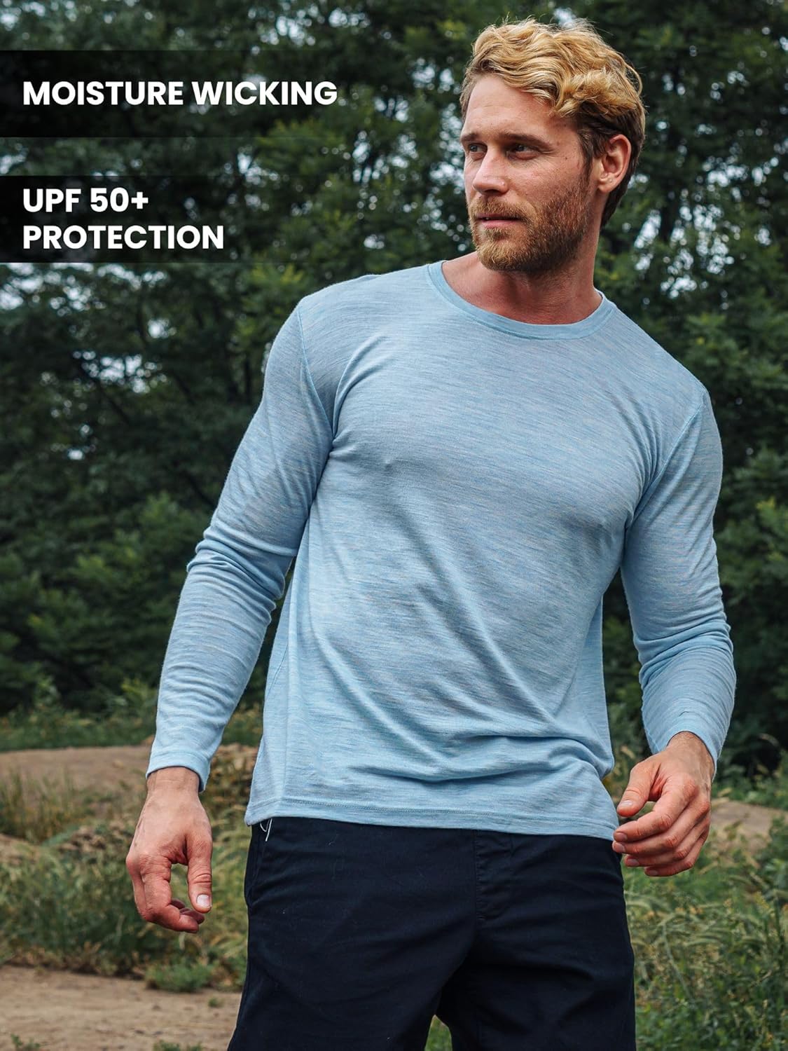 Merino.tech Men's Merino Wool Thermal Jersey – 100% Merino Wool Thermal Underwear Light, Medium, Heavy with Socks