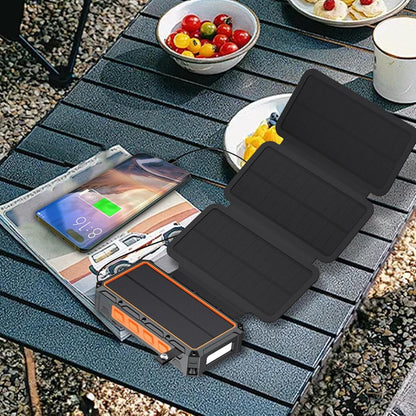 Solar Charger Power Bank - Hand-Cranked Battery Bank Charger with LED Light - Portable Foldable Powerbank for Traveling Home Fishing Hiking Cycling