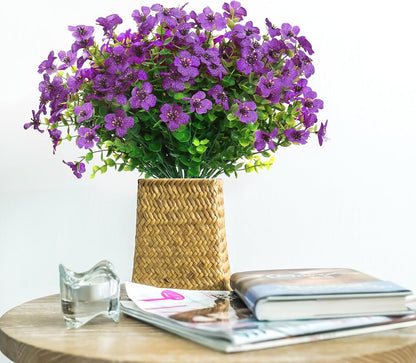 SOMYTING Artificial Azalea Flowers Outdoor UV Resistant Fake Flowers Silk Flowers Faux Plastic Plants Garden Porch Window Box Pot Decorations Spring Summer Home Decor (Purple, 16 Bundles)