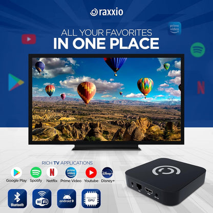 Raxxio Android TV Box 9.0 - RAX2100 Smart TV Box 4K HDR, Amlogic S905X3 Processor, 4GB RAM, 64GB ROM, WiFi 2.4G + 5G, USB 3.0, Bluetooth 4.1, Media Player with Bluetooth Remote Control