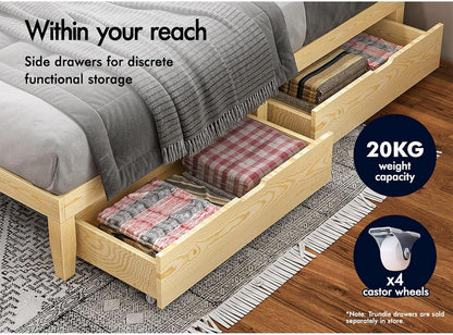 ALFORDSON Queen Bed Frame Wooden Bed Base with Solid Wood Pine Timber Slats, Oak Bed Foundation Mattress Base Platform with Storage Space, Pramod Series Bedroom Furniture
