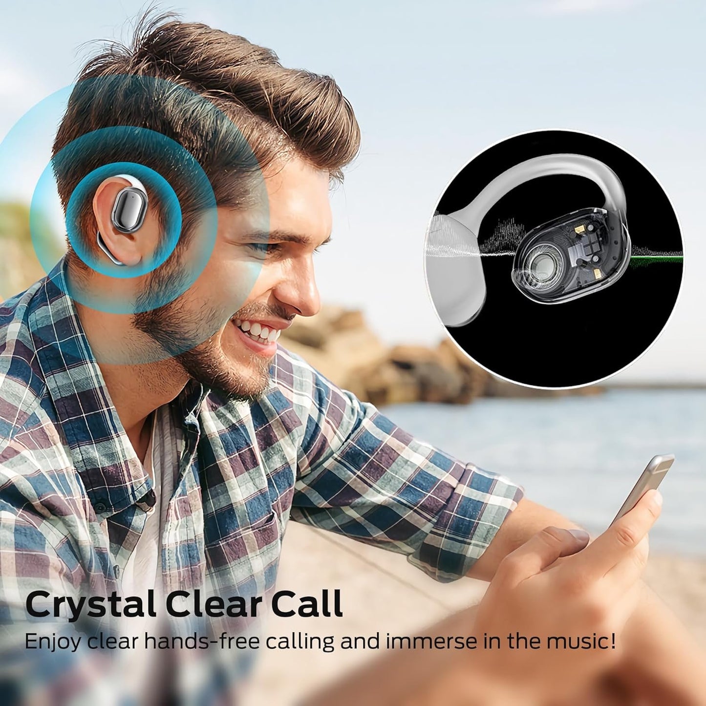 BUGANI Open Ear Headphones, Open Ear Earbuds with Immersive Stereo Sound, Clear Talk, Bluetooth 5.3 Wireless Headphones with Dual Large Driver, 30H Playtime, Waterproof Sport Earbuds for Running