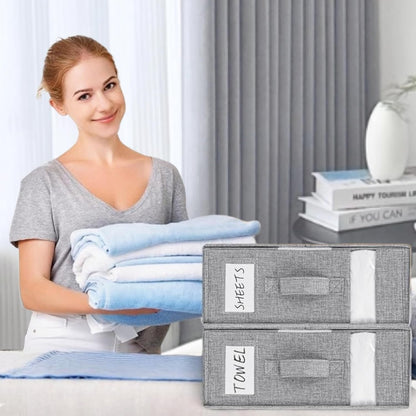 Bed Sheet Organizer, 2 Piece Foldable Bedding Sheet Organizer, Sheet Closet (King and Queen Size Sheets) ，with Two Windows + Two Handles for Sheets, Wardrobe, Home Storage and Organization (Gray)