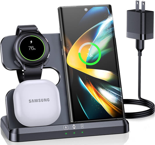 ZUBARR Wireless Charger for Samsung Charging Station & Android Multiple Devices 3 in 1 Fast Charger Stand for Phone Galaxy Z Flip 5/4/3 Z Fold S24 S23 Ultra S22 S21 S20, Galaxy Watch 6/5 Pro/4/3, Buds