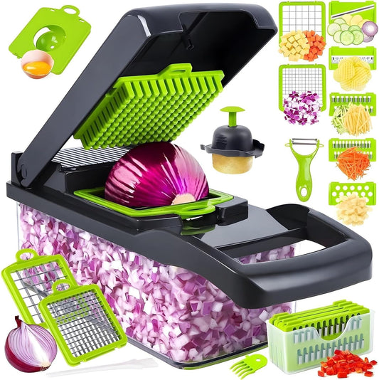 16-in-1 Vegetable Cutter Vegetable Chopper,Multifunctional Food Chopper, Kitchen Professional Vegetable Slicer Dicer Cutter, Food Chopper Accessory, Manual Hand Cooking Gadget for Kitchen Tool.