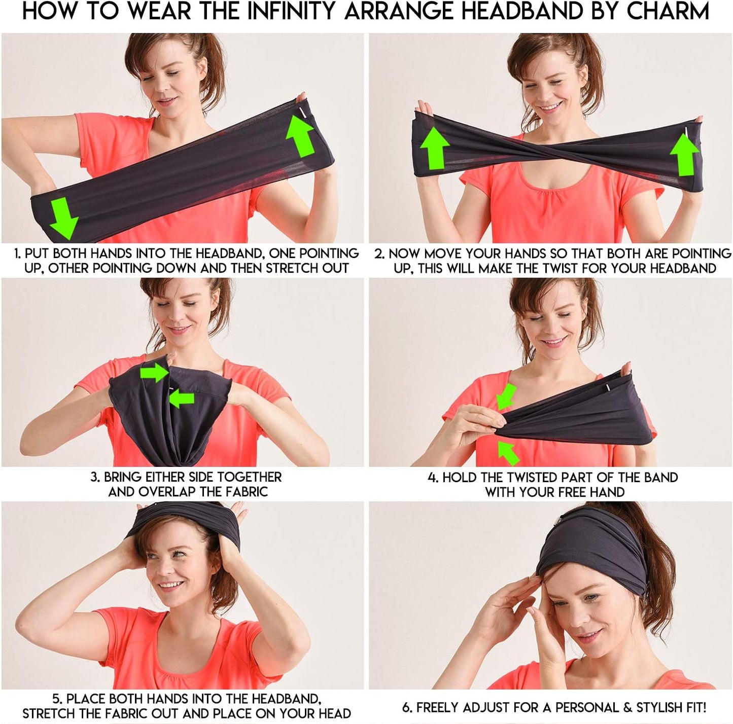 CHARM Mens Bandana Head Wrap - Womens Elastic Headband Japanese Long Hair Dreads Dark Grey