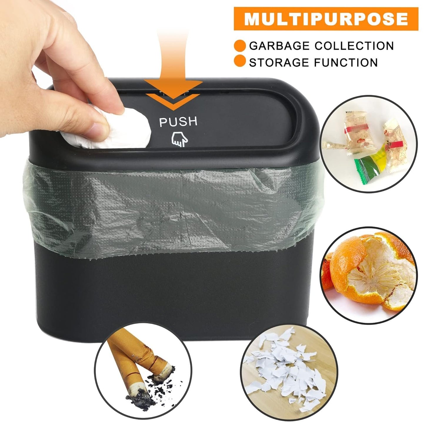 Car Trash Can Bin with Lid Small Leakproof Car Garbage Can Mini Vehicle Trash Bin w/ 40pcs Car Trash Bags Garbage Dustbin Organizer Container for Car Office Kitchen Bedroom Home (1)