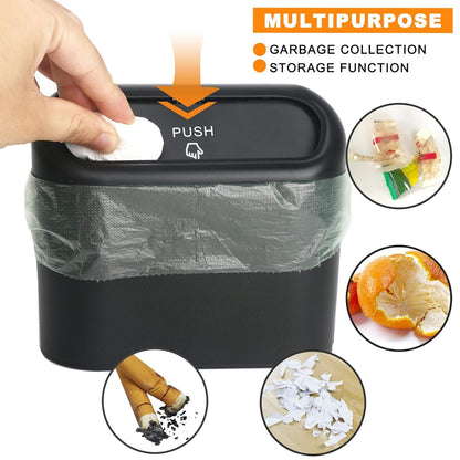 Car Trash Can Bin with Lid Small Leakproof Car Garbage Can Mini Vehicle Trash Bin w/ 40pcs Car Trash Bags Garbage Dustbin Organizer Container for Car Office Kitchen Bedroom Home (1)