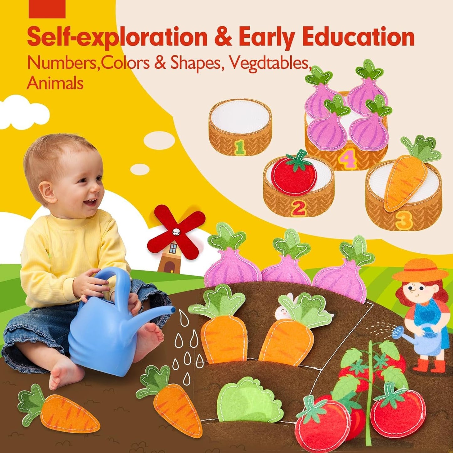 hahaland Montessori Busy Books for 1 Year Old, Farm Animals Busy Board for Toddlers 1-3 Montessori Toys 1 Year Old Boy Girl, Early Education, Independent Learning, Self-Exploration Travel Toys