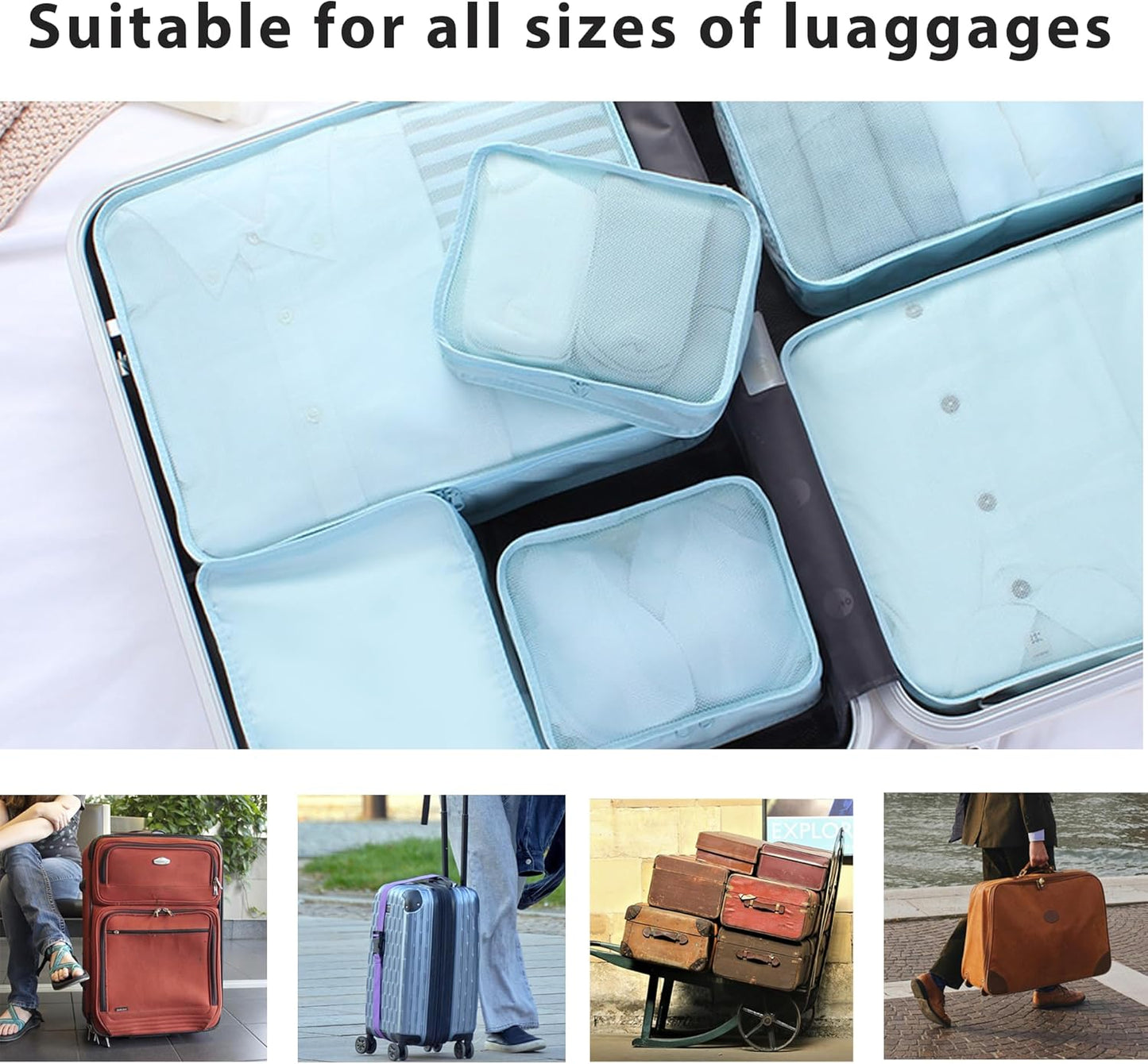 JOVALA Travel Packing Cubes 6 PCS Set Compression Cubes Luggage Suitcase Organisers Bags Pouch Clothing Sorting Packages Lightweight Travel Essentials (Beige)